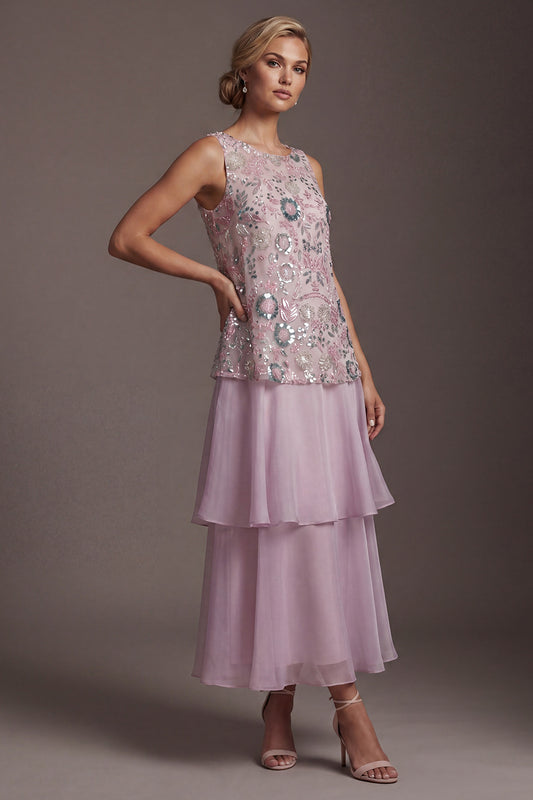 Sparkly Lilac Long Beaded A Line Mother of the Bride Dress with Ruffles