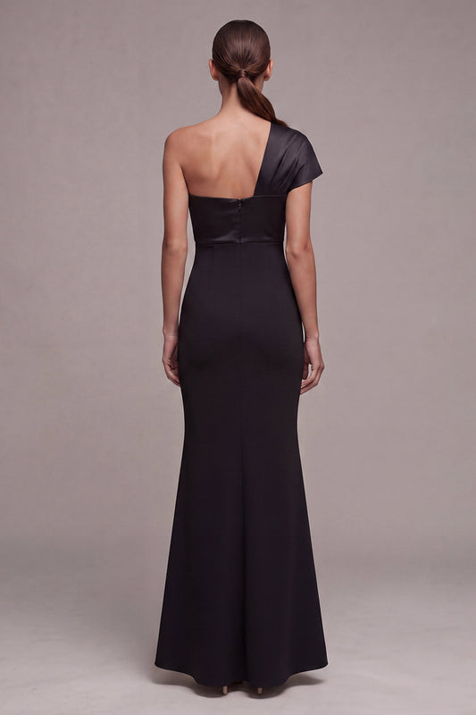 Mermaid One Shoulder Long Black Tie Dress with Bow