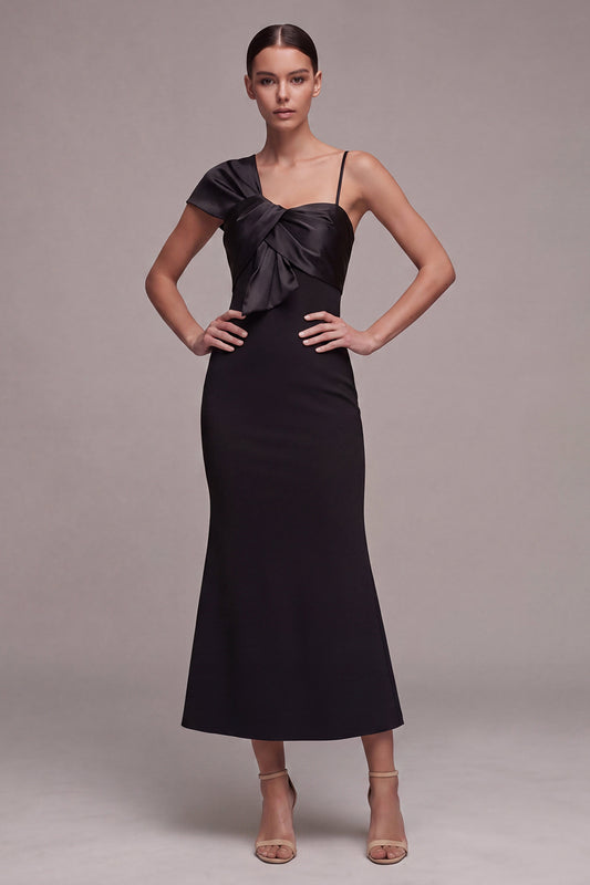 Long Spaghetti Straps Mermaid Black Tie Dress with Bow