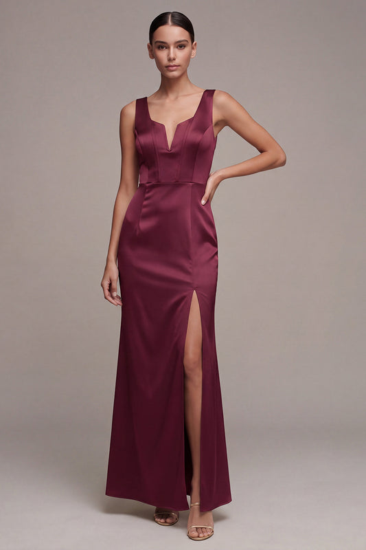 Burgundy Corset Mermaid Long Formal Dress with Slit