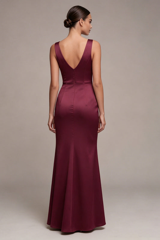 Burgundy Corset Mermaid Long Formal Dress with Slit