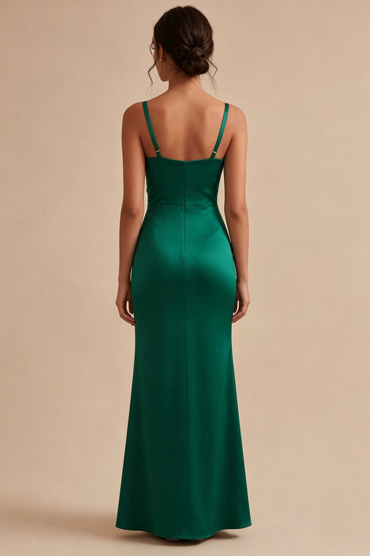 Dark Green Thick Straps Ruched Long Mermaid Formal Dress
