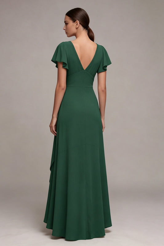 Dark Green V-Neck High Low A Line Formal Dress