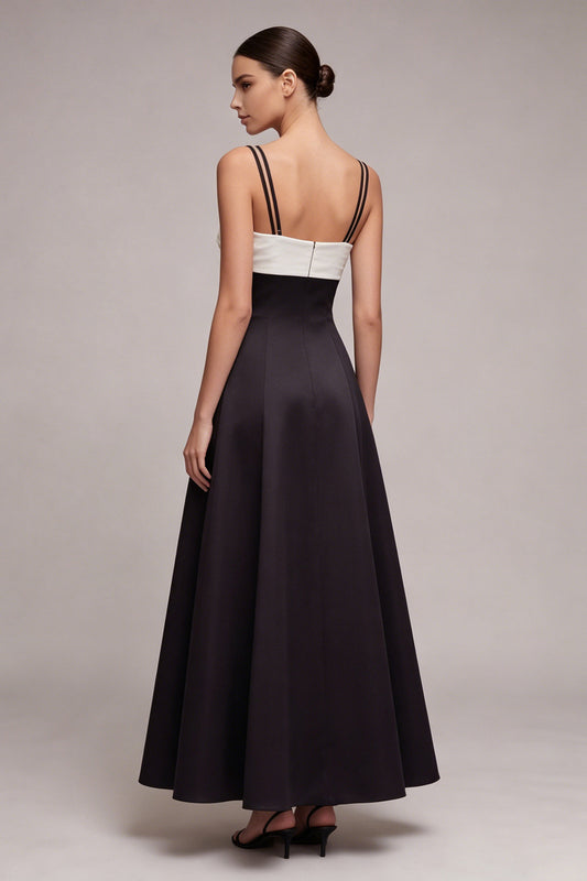 Black and White Spaghetti Straps Long A Line Formal Dress