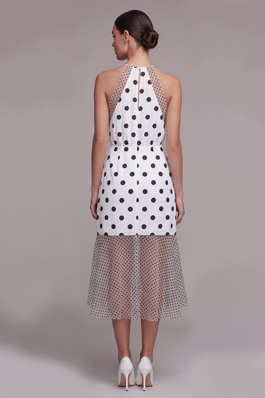 White and Black Halter High Low Polka Dots Dress