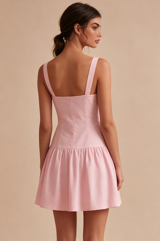 A Line Short Pink Thick Straps Graduation Dress