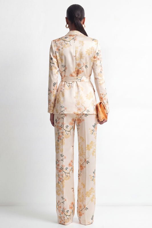 2 Piece Champagne Floral Shawl Lapel Women Suits with Pockets