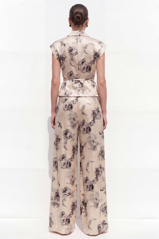 Champagne Black Flower 2 Piece Peak Lapel Women Suits with Pockets
