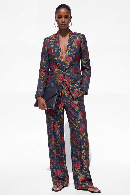 Black 2 Piece Floral Peak Lapel Single Breasted Women Suits with Pockets