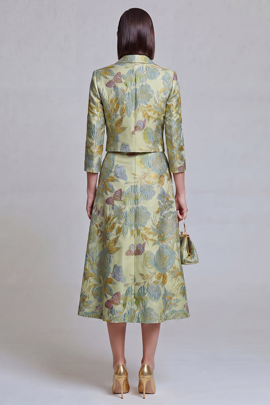 Sage Green Notched Lapel Floral 2 Piece Prom Suits with Pockets