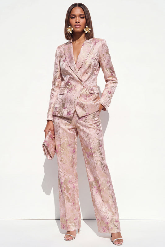 2 Piece Blush Floral Peak Lapel Double Breasted Prom Suits with Pockets