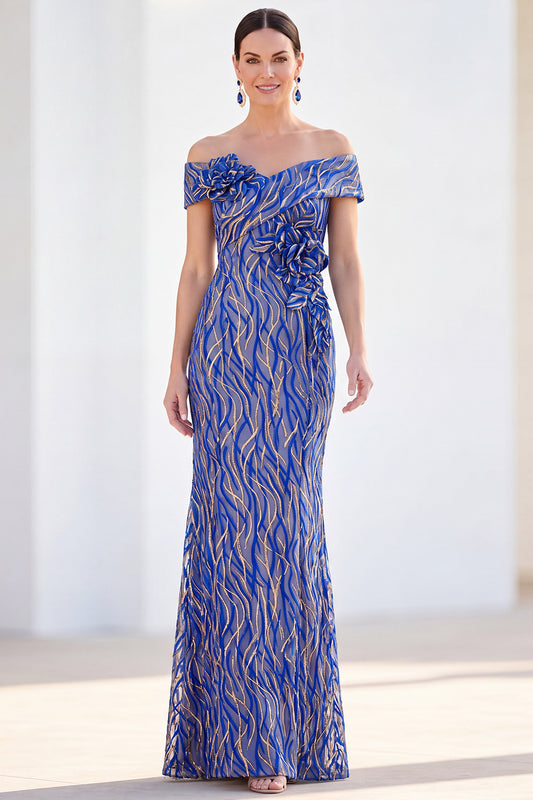Sparkly Royal Blue Sequin Mermaid Long Monther of the Bride Dress with 3D Flowers