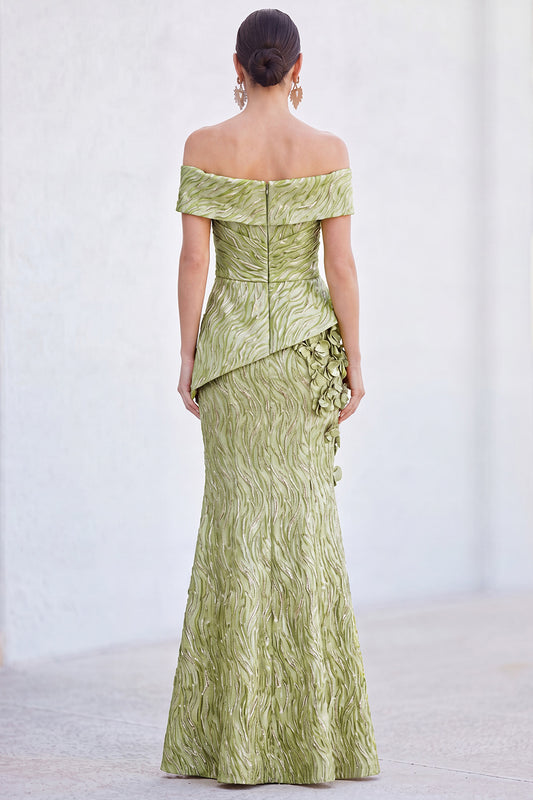 Green Off The Shoulder Mermaid Long Mother of the Bride Dress with 3D Flowers