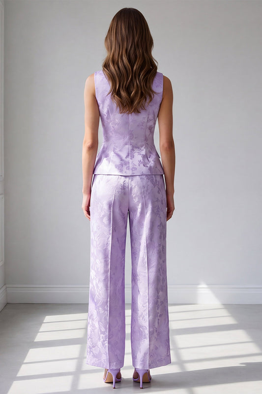 2 Piece Lilac Single Breasted Round Neck Work Suits