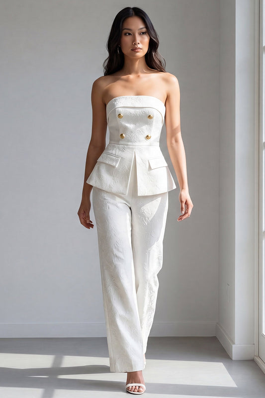 2 Piece Ivory Strapless Double Breasted Work Suits