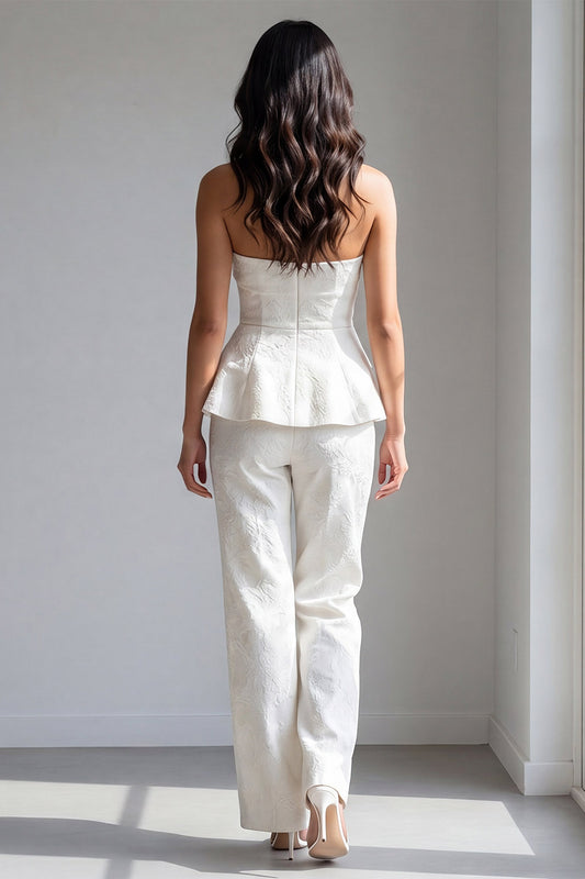 2 Piece Ivory Strapless Double Breasted Work Suits