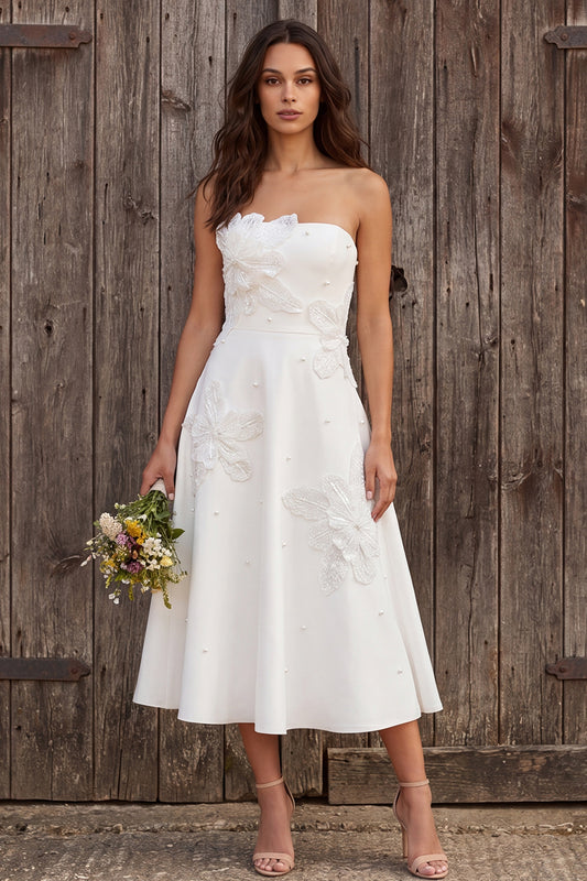 Floral Ivory Strapless A-Line Maxi Engagement Dress with Beading