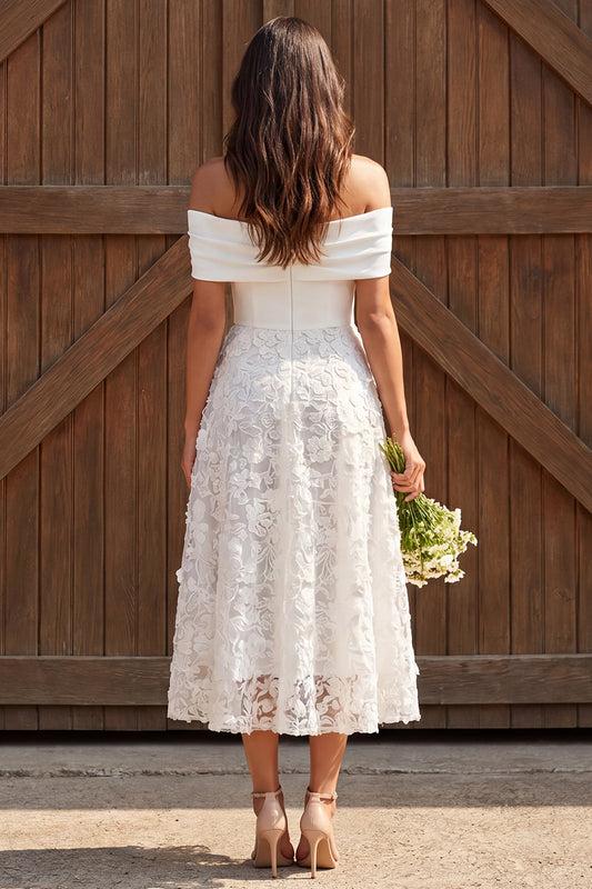 Ivory Lace Off The Shoulder A-Line Maxi Engagement Dress