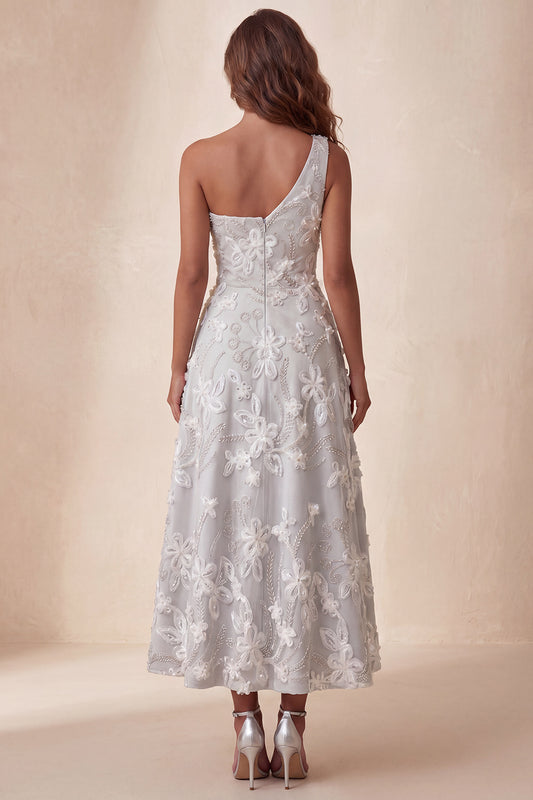 Light Grey Floral Sparkly A-Line Beaded Long Formal Dress
