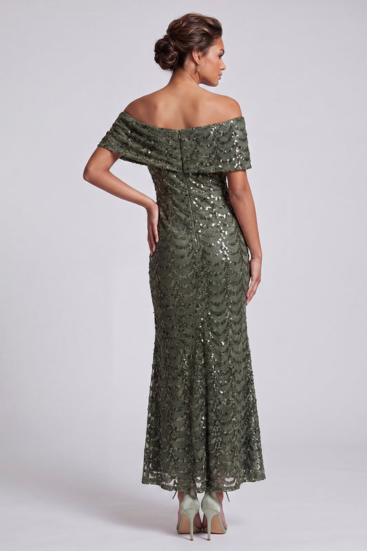Sparkly Olive Long Mermaid Sequin Mother of the Bride Dress
