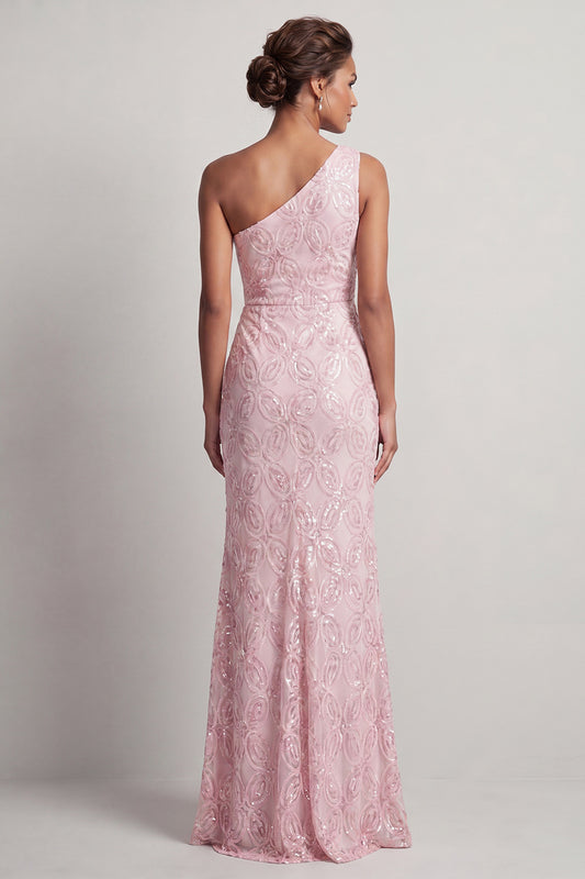Long Mermaid Sequin Sparkly Light Pink Mother of the Bride Dress with Slit