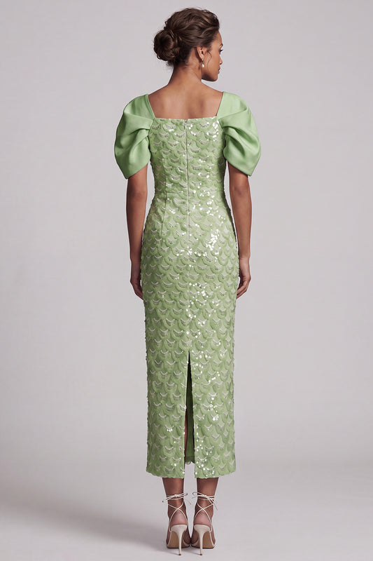 Sheath Sequin Sparkly Light Green Long Mother of the Bride Dress with Slit