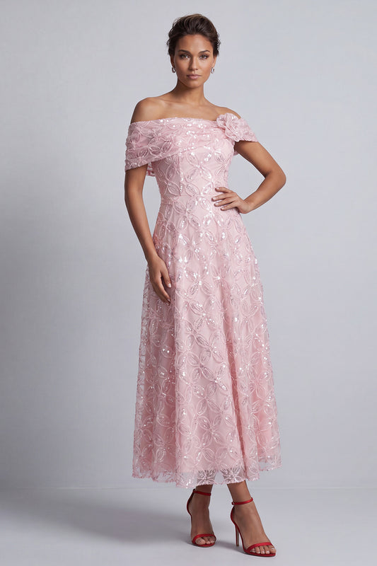 Sparkly Floral Pink Beaded A-Line Long Mother of the Bride Dress