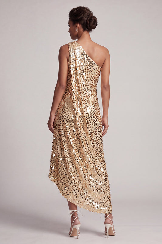 Sparkly Sequin Champagne A-Line Long Mother of the Bride Dress