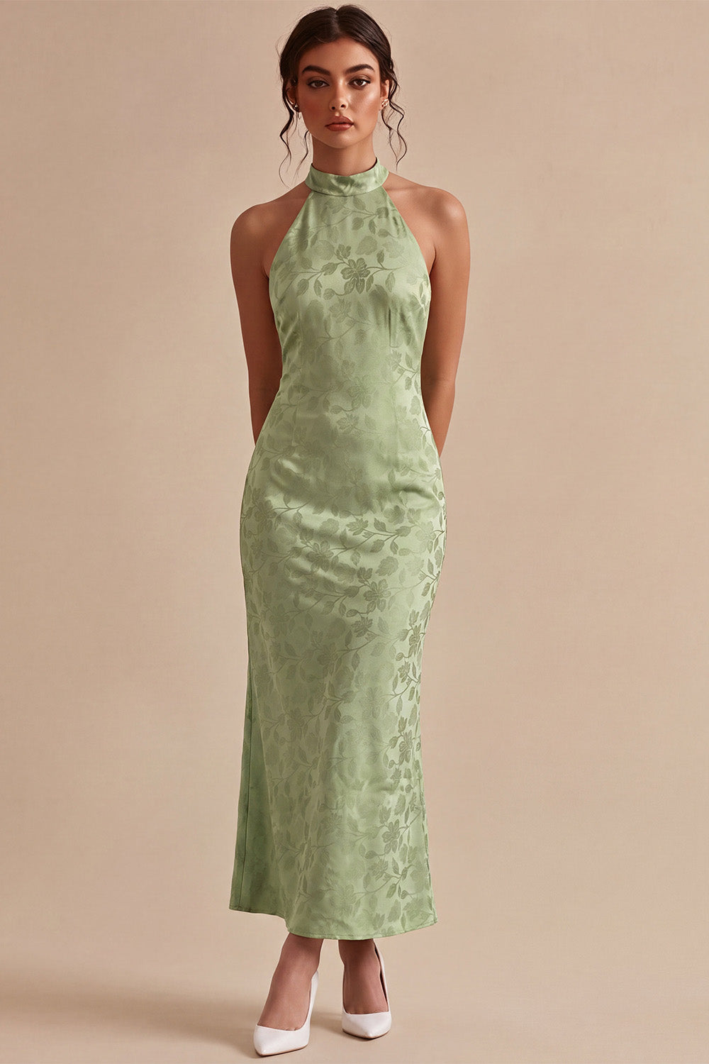 high neck wedding guest dress Elegant Halter with Layered Hem This enchanting garment features a halter neckline adorned with delicate flower details Mac Duggal Halter Neck Flower