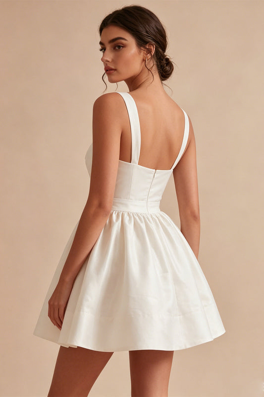 White Ruched A-Line Thick Straps Short Graduation Dress