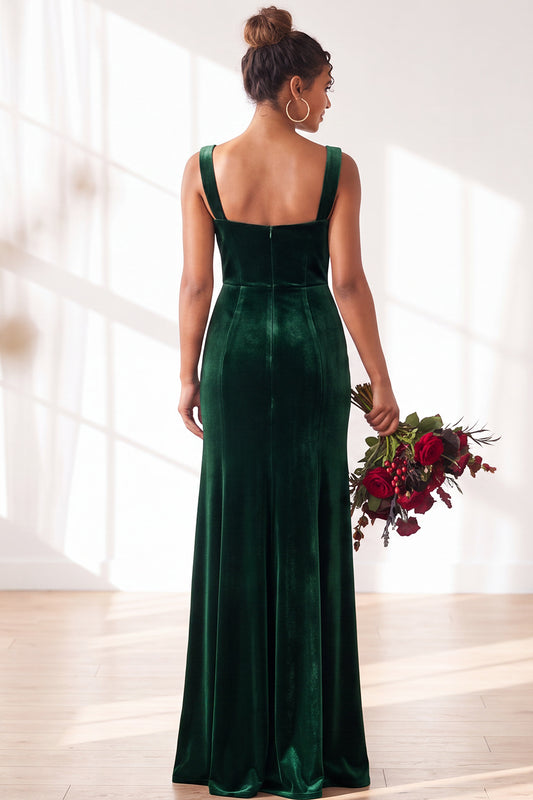 Dark Green Velvet Sheath Long Wedding Guest Dress with Slit