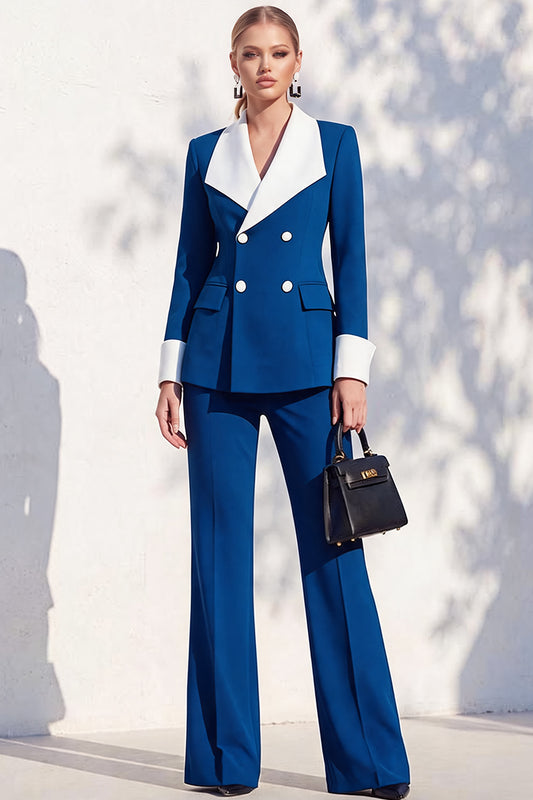 Berlin Blue Slim Fit Shawl Lapel Double Breasted 2 Piece Work Suits