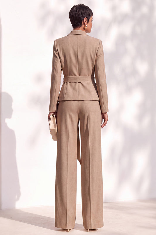 Khaki Shawl Lapel 2 Piece Work Suits with Sash