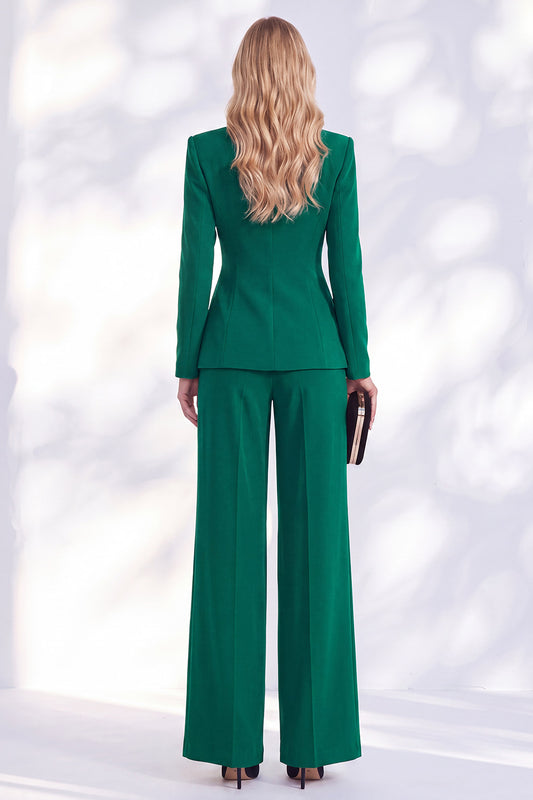 Fresh Emerald Shawl Lapel 2 Piece Beaded Ruched Work Suits