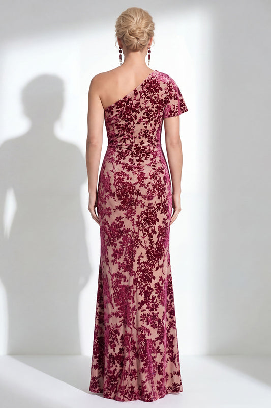 Fuchsia Floral Mermaid Long One Shoulder Mother of the Bride Dress