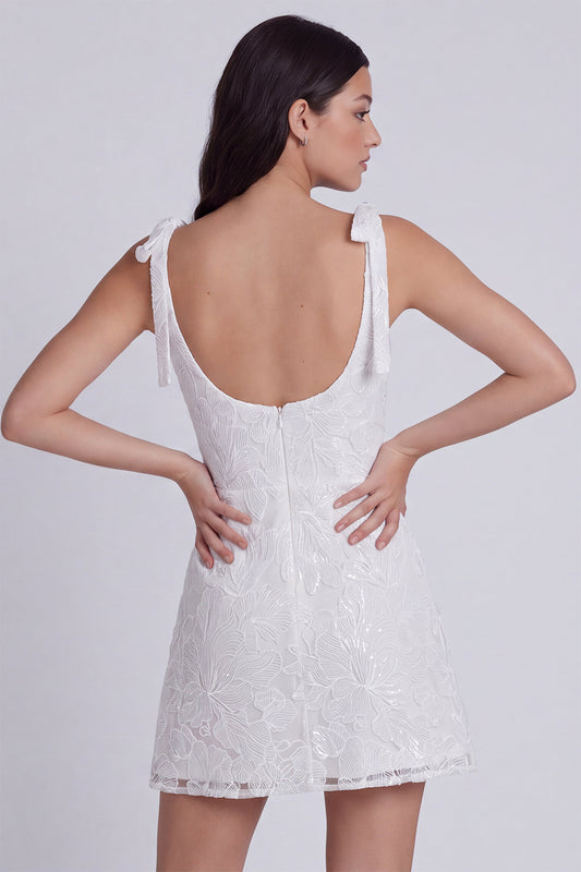 Ivory A-Line Square Neck Floral Short Graduation Dress with Bows