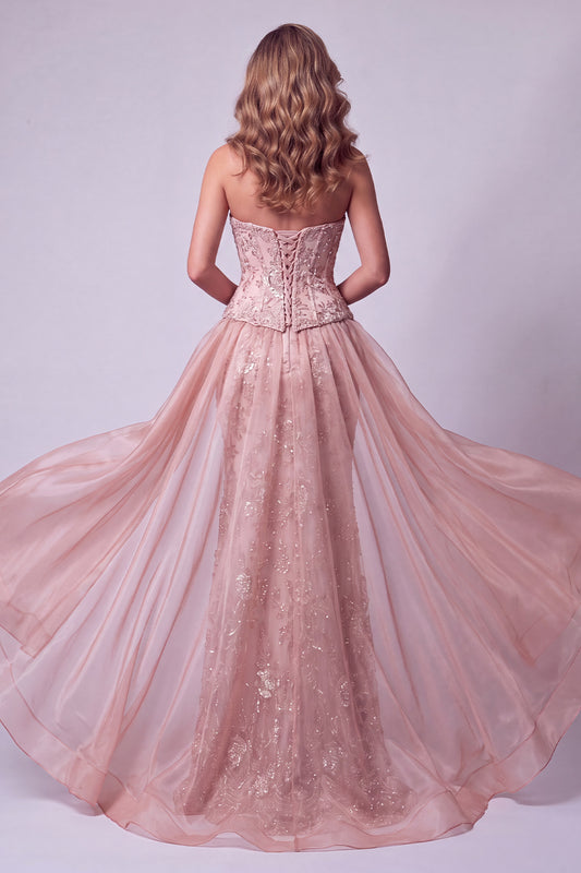 Blush Floral Corset Sparkly Beaded Mermaid Long Pageant Dress with Cape