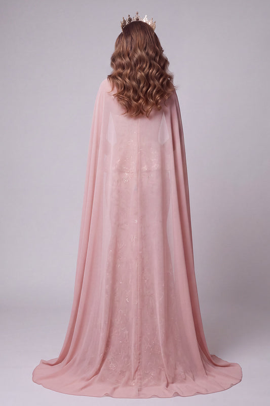 Blush Floral Sequin Mermaid Sparkly Long Pageant Dress with Cape