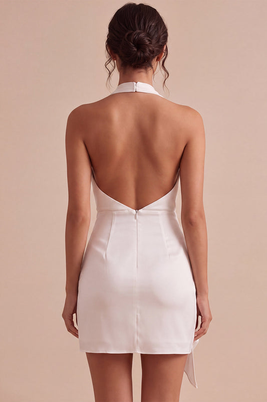 Black Tight Halter Cowl Neck Short Graduation Dress with Sash