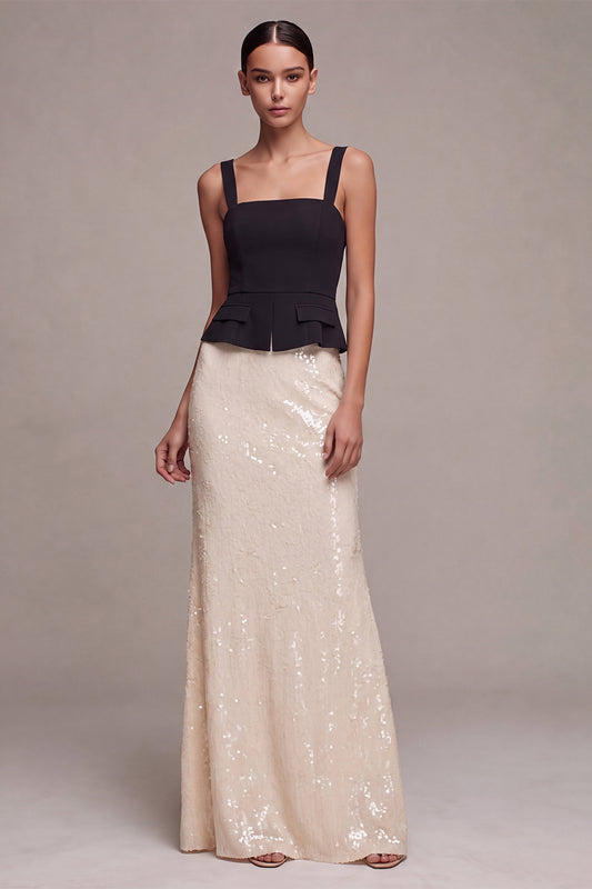 Sparkly Black and White Mermaid Sequin Long Formal Dress