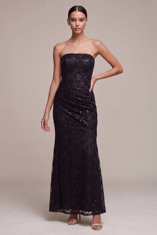 Black Strapless Sparkly Sequin Long Mermaid Formal Dress