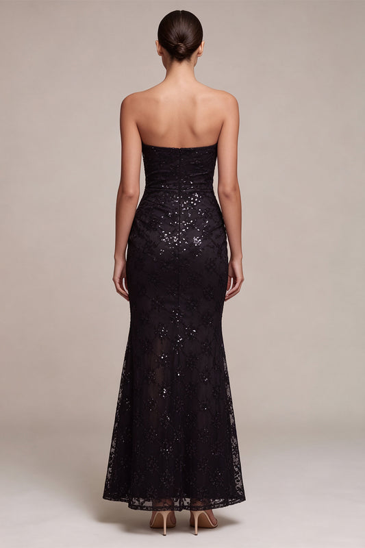 Black Strapless Sparkly Sequin Long Mermaid Formal Dress