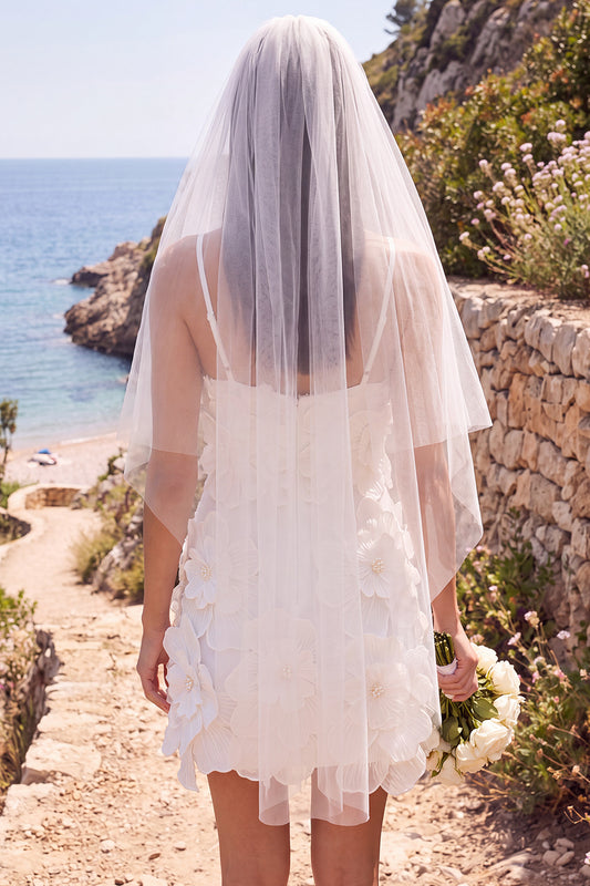 Floral Beaded White Bodycon V-Neck Short Wedding Dress