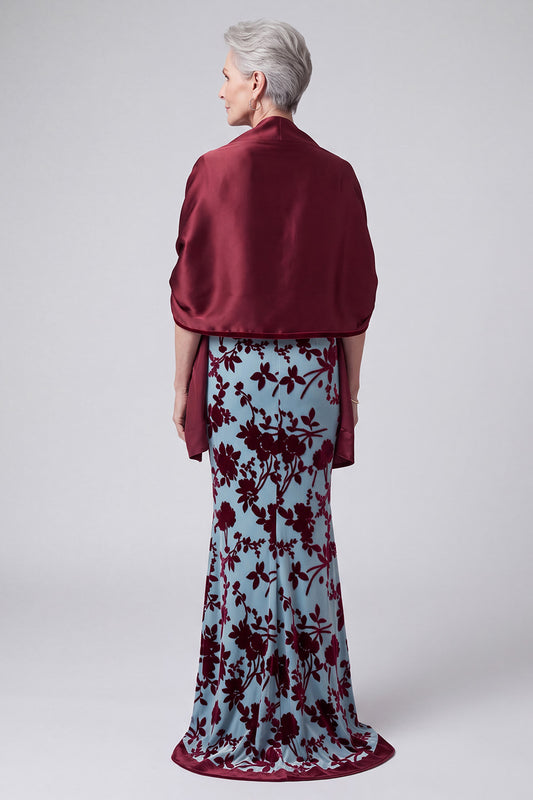 Lake Blue Floral 2 Piece Mermaid Velvet Long Mother of the Bride Dress with Jacket