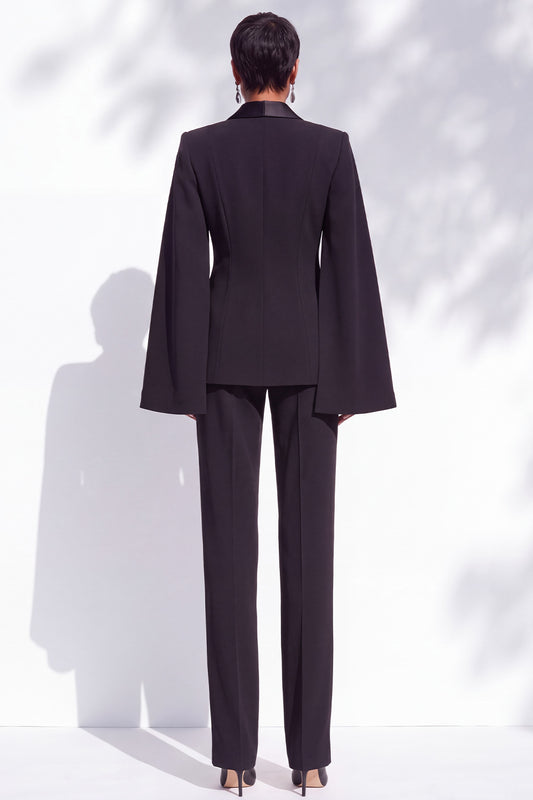 Black Peak Lapel One Button Slim Fit 2 Piece Work Suits