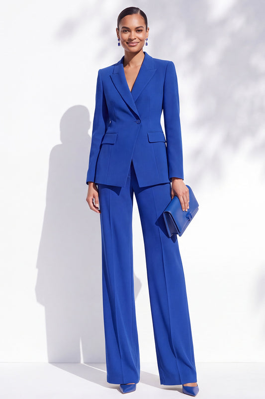 Royal Blue Peak Lapel 2 Piece One Button Work Suits
