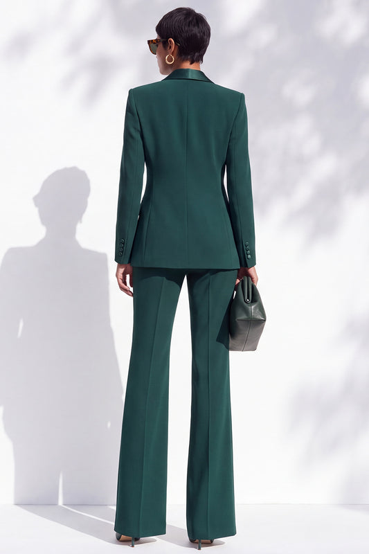 Dark Green Peak Lapel Slim Fit One Button 2 Piece Work Suits with Pocket