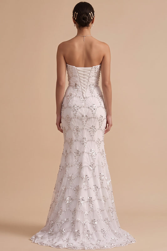 Sparkly White Mermaid Sweetheart Sequins Sweep Train Wedding Dress