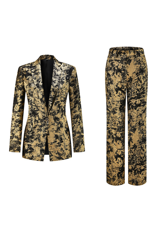 Black Golden 2 Piece Notched Lapel Women Prom Suits