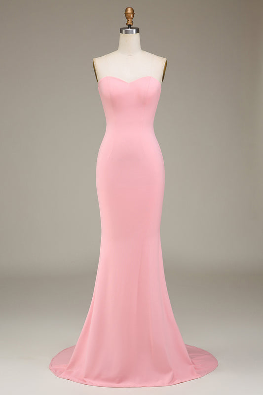 Blush Pink Mermaid Sweetheart Satin Long Bridesmaid Dress